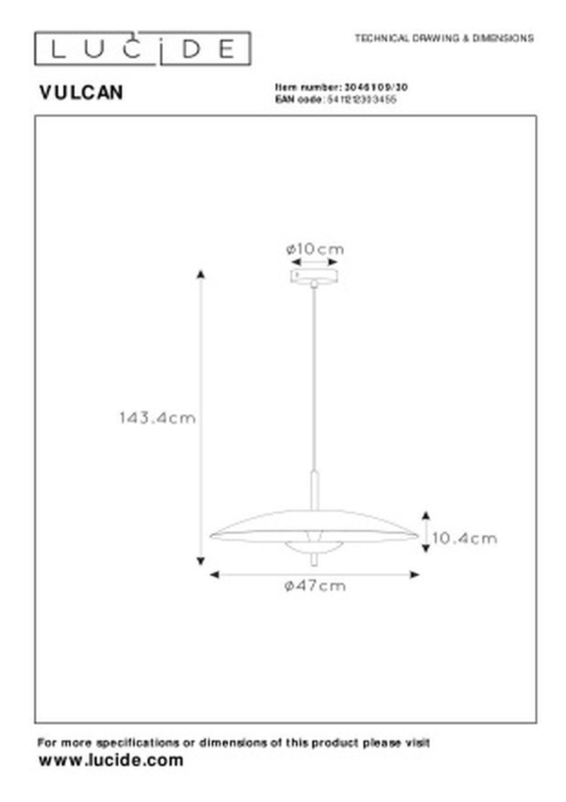 Lucide VULCAN - Závesné svietidlo - Ø 47 cm - LED Rozm. - 1x9W 3000K - Čierna